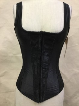 Womens, Corset, EMPIRE, Black, Polyester, Spandex, Solid, Floral, 32, Black Floral Jacquard Insets, Hook N Eye Closing Front, Lace Up Back