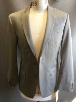 JOHN VARVATOS, Taupe, Cotton, Polyester, Solid, 3 Pockets, 2 Buttons,  Peak Lapel