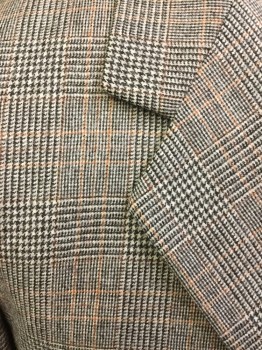 BANCROFT, Espresso Brown, Cream, Brown, Rust Orange, Wool, Plaid, Single Breasted, Notched Lapel, 2 Buttons,  3 Pockets, Single Back Vent