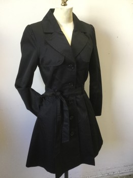 H & M, Black, Poly/Cotton, Solid, 5 Button Single Breasted, Notched Lapel, with Self Belt