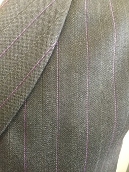 Mens, Historical Fict Suit Piece 2, MARTIN GREENFEILD, Dk Gray, Purple, Wool, Stripes - Vertical , 42 , Button Front, Shawl Collar, 2 Pockets,