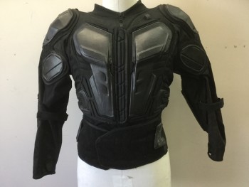 Mens, Jacket, EVS, Black, Polyester, Faux Leather, Solid, 38-40, S, Modified Motorcross Armor, Leather Covered Dodads on Stretch Sport Mesh Jacket, Attached Back Support Belt, Zips and Velcro Front, Multiples,