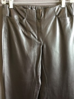 Womens, Leather Pants, FOX 26, Dk Brown, Leather, Solid, W 26, Zip Front, 2 Pockets