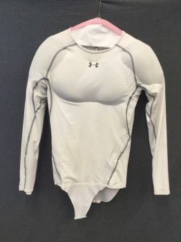 Unisex, Muscle Suit, MTO, White, Polyester, Solid, 38, Stretch, Shirt With Long Sleeves, Front Hem Panel and 2 Back Panels with Hook & Eyes, Center Back Zipper, Pecs and Shoulder Padding