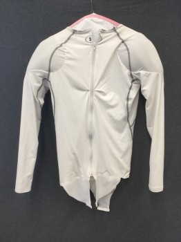 Unisex, Muscle Suit, MTO, White, Polyester, Solid, 38, Stretch, Shirt With Long Sleeves, Front Hem Panel and 2 Back Panels with Hook & Eyes, Center Back Zipper, Pecs and Shoulder Padding