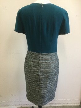 BOSS, Teal Green, White, Gold, Black, Polyester, Wool, Solid, Color Blocking, 3 Pleat Center Front, Center Back Invisible Zipper, Gold Hardware on Faux Belt,