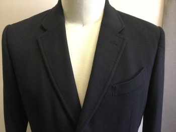 E. ZEGNA, Midnight Blue, Wool, Cashmere, Solid, Single Breasted, Notched Lapel, 3 Pockets,