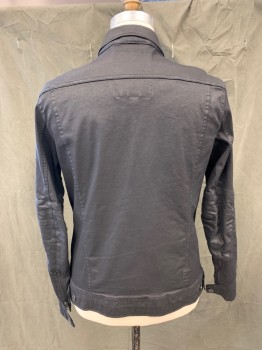 G STAR RAW, Black, Cotton, Elastane, Solid, Coated Cotton, Zip/Button Front, 4 Pockets, Collar Attached, Long Sleeves, Zip Cuff, Self Elbow Patch, Button Tabs Back Waist