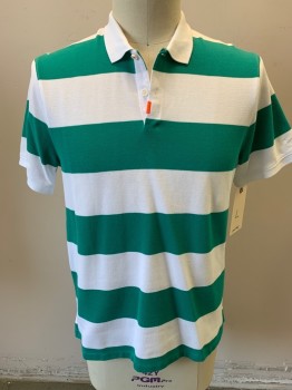 NIKE, Emerald Green, White, Cotton, Stripes - Horizontal , Cotton Pique, Short Sleeves, Pullover,