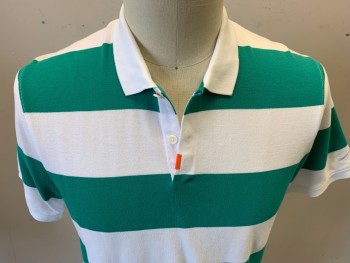 NIKE, Emerald Green, White, Cotton, Stripes - Horizontal , Cotton Pique, Short Sleeves, Pullover,