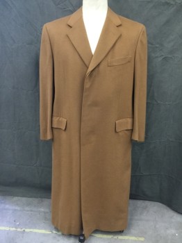 SULKA, Tobacco Brown, Cashmere, Solid, Single Breasted, Hidden Placket, Collar Attached, Notched Lapel, Hand Picked Collar/Lapel, 3 Pockets, Long Sleeves