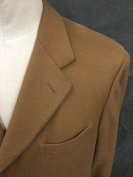 SULKA, Tobacco Brown, Cashmere, Solid, Single Breasted, Hidden Placket, Collar Attached, Notched Lapel, Hand Picked Collar/Lapel, 3 Pockets, Long Sleeves