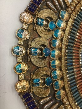 Unisex, Historical Fiction Jewelry, MTO, Gold, Navy Blue, Blue, Orange, Turquoise Blue, Beaded, Metallic/Metal, O/S, Heavily Beaded Collar, Gold & Turquoise Scarabs, Akmenrah, See Photo Attached,