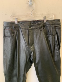Mens, Leather Pants, DDC LAB, Black, Leather, Solid, Ins:31, W:38, Flat Front, Straight Leg, Zip Fly, 5 Pockets, Belt Loops, Raw/Unfinished Hem