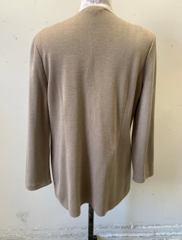 MISOOK, Taupe, Synthetic, Solid, Knit, 1 Hook & Eye Closure at Front, Decorative Double Breasted Gold Butons, 2 Patch Pockets, V-neck, Padded Shoulders
