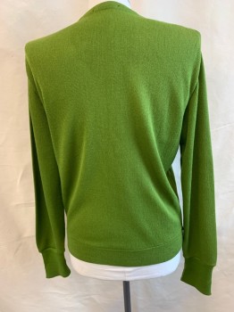 Mens, Sweater, N/L, Lime Green, Wool, Solid, L, CARDIGAN, V-neck, 6 Buttons Down Front, 2 Buttons on Each Side of Waist *Fading on Shoulders*
