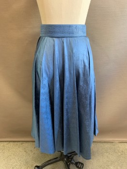 Womens, Skirt, NL, French Blue, Nylon, Floral, W: 24, 2 Piece with Matching Belt, Self Rose Pattern, A-Line, Hem Below Knee, Zip Side