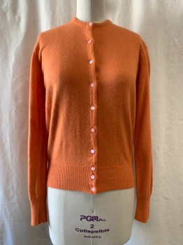 Womens, Sweater, NL, Orange, Orlon Acrylic, Solid, B: 36, Cardigan, Crew Neck, Single Breasted, Button Front, Long Sleeves
