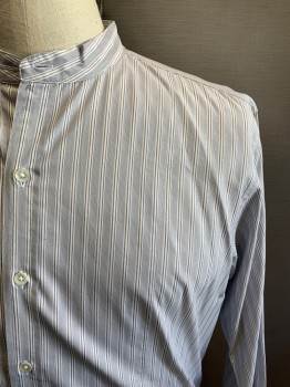 Mens, Shirt, MTO, White, Gray, Dk Gray, Cotton, Stripes, 16/32, Band Collar, Front Waist Panel with Hanging Tab, Long Sleeves, Cuff with Button Holes for Cuff Links, Multiple