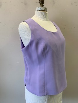NIGHT STUDIO, Lavender Purple, Polyester, Solid, Shell Top, Sleeveless, Scoop Neck, Princess Seams, Invisible Zipper at Side