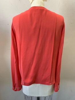 TORY BURCH, Coral Pink, Polyester, Solid, Scoop Neck, Key Hole Front, Pullover, Long Sleeves