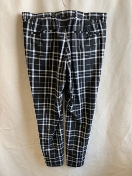 URBAN OUTFITTERS, Black, White, Polyester, Viscose, Plaid, F.F, Zip Front, Hook Closure, 4 Pockets, Slim Fit