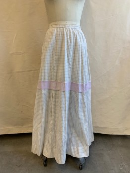 Womens, Historical Fiction Skirt, MTO, White, Lavender Purple, Cotton, Plaid-  Windowpane, W25, Hook & Eyes and Buttons Down Back