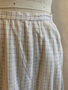 Womens, Historical Fiction Skirt, MTO, White, Lavender Purple, Cotton, Plaid-  Windowpane, W25, Hook & Eyes and Buttons Down Back