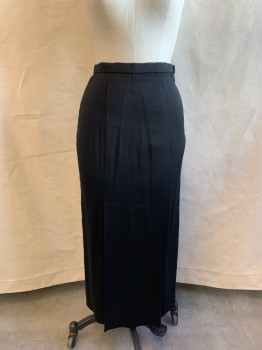 Womens, Skirt, Long, MTO, Black, Wool, Solid, 27, Side Zipper, Pleated Front, Ankle Length