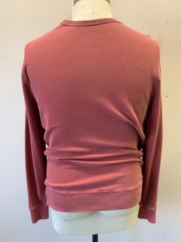 J CREW, Dusty Red, Cotton, Solid, Faded, Long Sleeves, Crew Neck, Oversized, Ribbed Neck Cuffs Waistband