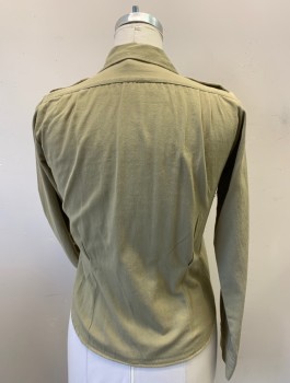 WESTERN COSTUMECO, Khaki Brown, Cotton, Solid, 1940s, Soft Twill, Button Front, Spread Notch Collar, 2 Button Flap Pockets, Long Sleeves with Button Cuffs, Epaulets, Multiple, WPA