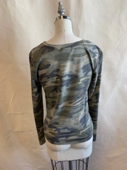 AQUA, Olive Green, Dk Olive Grn, Charcoal Gray, Polyester, Rayon, Camouflage, CN, L/S, Knotted at Waist
