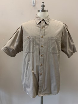 WINDBRIDGE, Khaki Brown, Cotton, Solid, S/S, Button Front, Collar Attached, Chest Pockets