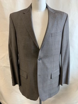 NAUTICA, Dk Brown, Tan Brown, Blue, Wool, Plaid, Single Breasted, 2 Buttons, 3 Pockets, Notched Lapel, Single Vent