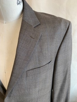 NAUTICA, Dk Brown, Tan Brown, Blue, Wool, Plaid, Single Breasted, 2 Buttons, 3 Pockets, Notched Lapel, Single Vent