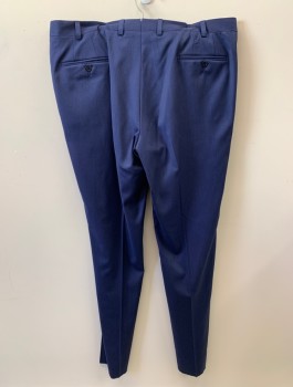 LORO PIANA, Indigo Blue, Wool, Heathered, Zip Front, Extended Waistband With Button Closure, 4 Pckts, F.F, Creased