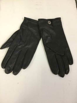 Mens, Leather Gloves, DENTS, Black, Leather, Solid, S/M, 3 Seams On Top, 1 Button