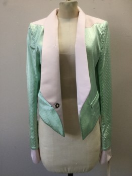JUST CAVALLI, Lt Green, Lt Pink, Synthetic, Color Blocking, Dots, Lt Green with Self Textured Dots, Lt Pink Shawl Lapel & Trim, 1 Button,