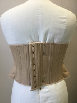 Womens, Corset 1890s-1910s, N/L, Beige, Cotton, Solid, W41, B 42, with Peach-pink Trim, No Lacing String, ( Slightly Dirty),