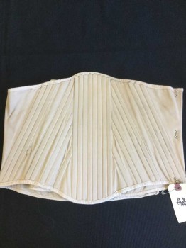 Womens, Corset 1890s-1910s, N/L, Beige, Cotton, Solid, W41, B 42, with Peach-pink Trim, No Lacing String, ( Slightly Dirty),