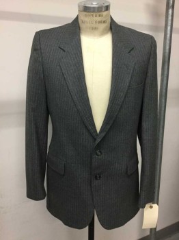 N/L, Gray, White, Wool, Stripes - Pin, Single Breasted, Notched Lapel, 2 Buttons,  3 Pockets,