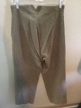 Childrens, Pants 1890s-1910s, MTO, Taupe, Beige, Wool, Herringbone, In30, W32, Flat Front, Button Fly,  Suspender Buttons, Pockets, Moth Holes