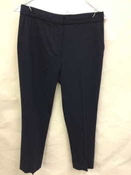 DVF, Navy Blue, Wool, Polyester, Solid, High Rise, No Belt Loops, Capris, 4 Pockets,