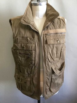 Mens, Wilderness Vest, DRIZA-BONE, Beige, Cotton, Polyester, Solid, S, Zip Front, Many Pockets/compartments, Beige Twill Trim & Strap on One Shoulder, Quilted Nylon Lining
