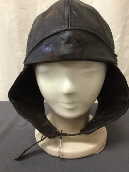 Unisex, Aviator, MILTEC, Dk Brown, Leather, Solid, L, Aged/Distressed,  Chin Strap,