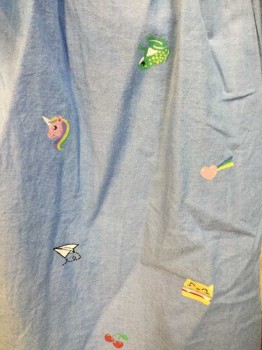 Childrens, Dress, H&M, Lt Blue, Pink, Gray, Yellow, Red, Cotton, Novelty Pattern, 6/7, Long Sleeves, Button Front, Collar Attached, Cute Print of Planet, Unicorn Head, Frog, Radish, ...