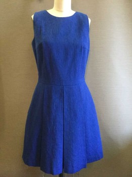 BROOKS BROTHERS, French Blue, Cotton, Solid, Round Neck,  Sleeveless, Fitted Bodice, Box Pleated Skirt Above Knee, Back Zipper, Heavy, Lined