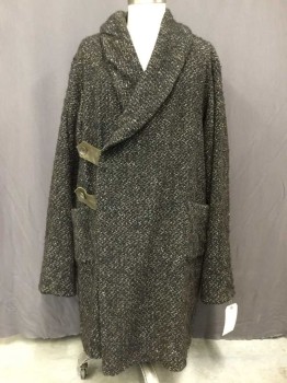 Mens, Historical Fiction Coat, NL, Black, White, Dk Brown, Wool, Tweed, 50, Shawl Lapel, 2 Leather Straps For 2 Buttons,