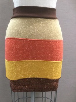 HERA, Gold, Yellow, Copper Metallic, Orange, Brown, Synthetic, Color Blocking, Stretchy Skirt, Gold Sparkle, Elastic Waist