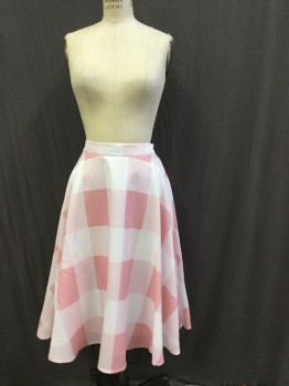 SHEIN, Pink, White, Synthetic, Check , Large Scale Check Print, 1/4 Circular Cut. Zipper Center Back,